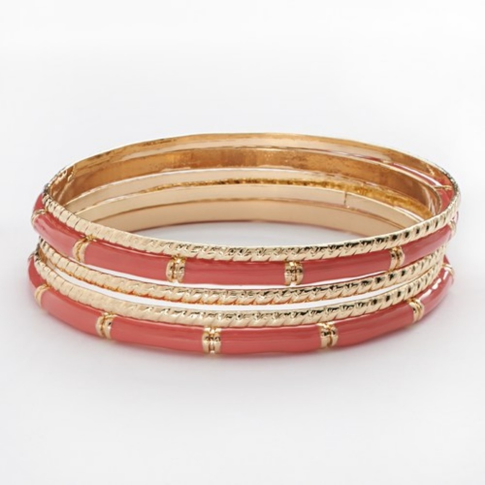 LC Lauren Conrad Twist Bangle Bracelet Set Pink - Picture 1 of 8